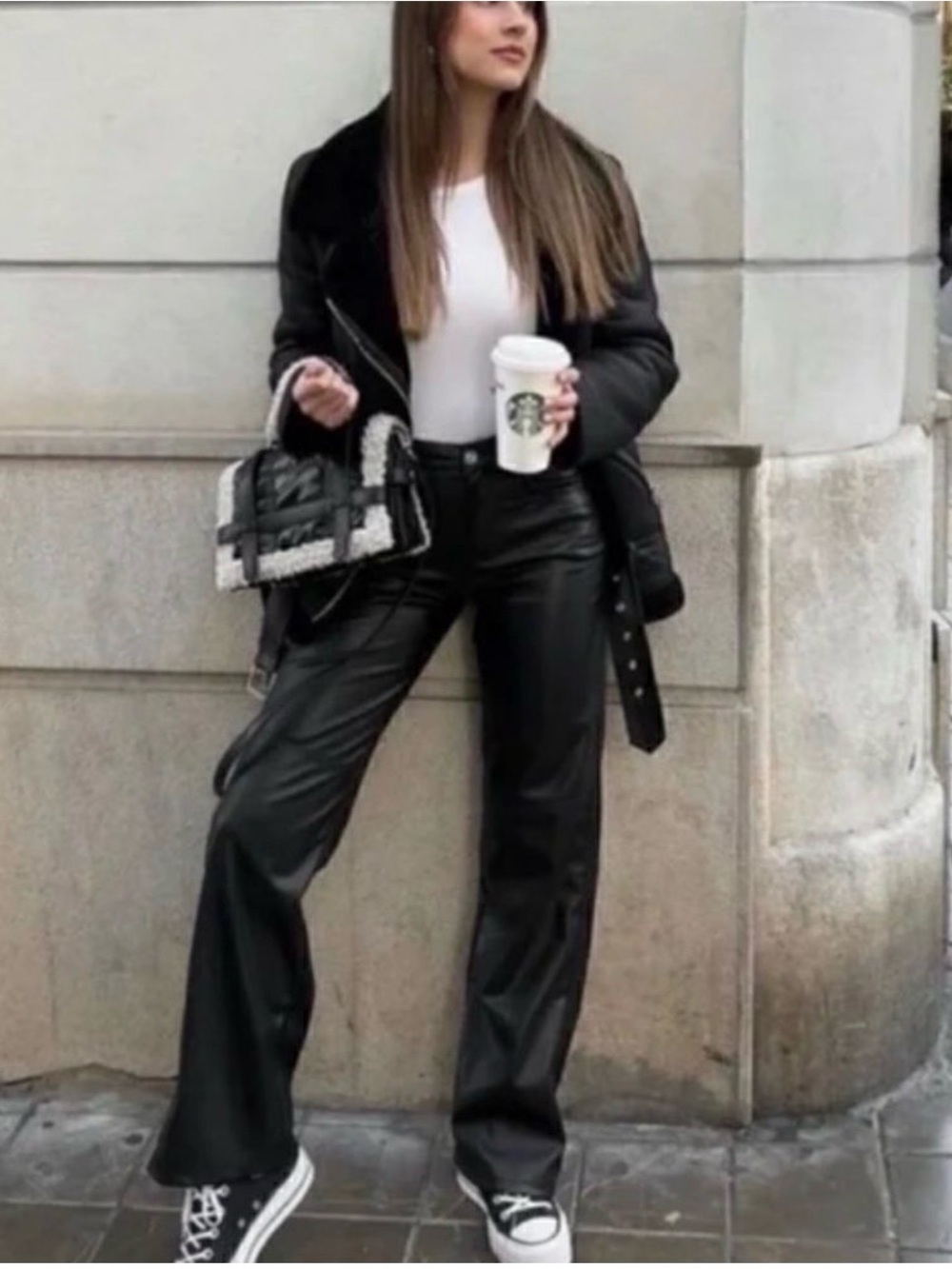 Zara Black Faux Leather Wide-Leg pants - Women